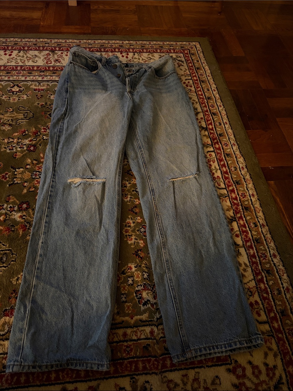 Fashion Nova Light Blue Wide-Leg Distressed Jeans